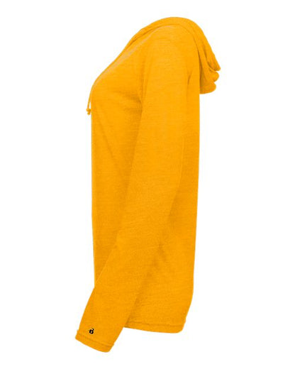 Badger Women's Tri-Blend Surplice Long Sleeve Hooded T-Shirt 4965 Gold Heather