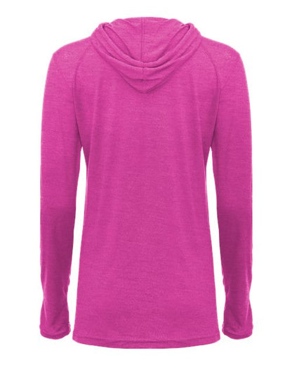 Badger Women's Tri-Blend Surplice Long Sleeve Hooded T-Shirt 4965 Hot Pink Heather