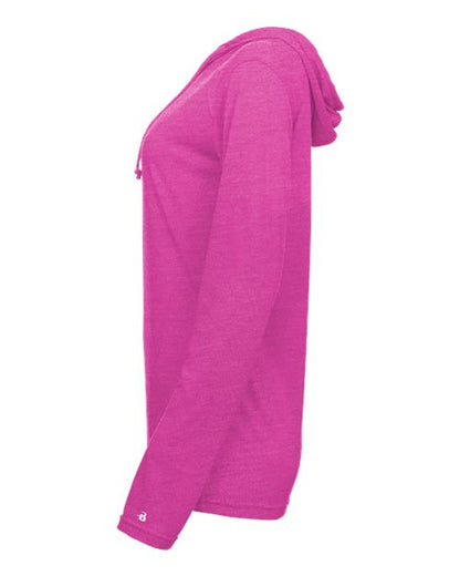 Badger Women's Tri-Blend Surplice Long Sleeve Hooded T-Shirt 4965 Hot Pink Heather