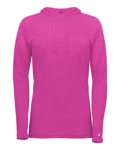 Badger Women's Tri-Blend Surplice Long Sleeve Hooded T-Shirt 4965 Hot Pink Heather