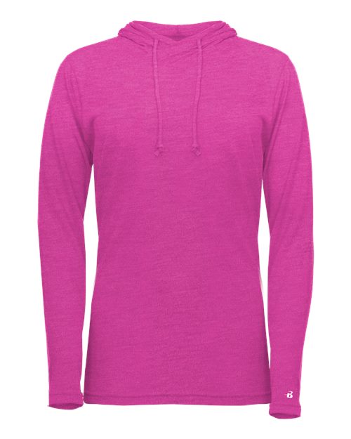 Badger Women's Tri-Blend Surplice Long Sleeve Hooded T-Shirt 4965 Hot Pink Heather