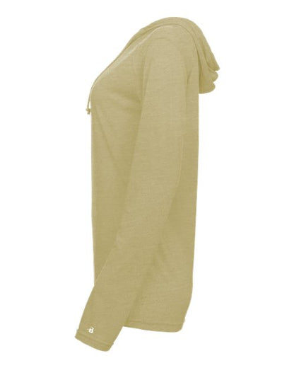 Badger Women's Tri-Blend Surplice Long Sleeve Hooded T-Shirt 4965 Vegas Gold Heather