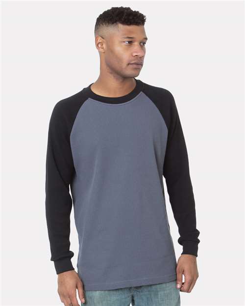Bayside Unisex USA-Made Heavyweight Waffle Knit Thermal Raglan T-Shirt 8211