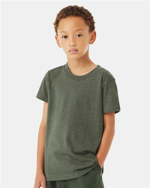 Custom Embroidered  BELLA + CANVAS Youth CVC Jersey Tee 3001YCVC Heather Military Green