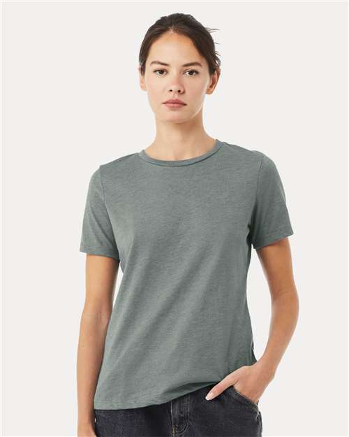 Custom Embroidered  BELLA + CANVAS Women’s Relaxed Fit Heather CVC Tee 6400CVC Heather Blue Storm