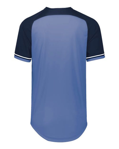 Custom EmbroideredRussell Athletic Unisex Classic V-Neck Jersey 12076 Columbia Blue/ Navy/ White