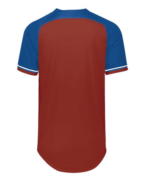 Custom EmbroideredRussell Athletic Unisex Classic V-Neck Jersey 12076 True Red/ Royal/ White