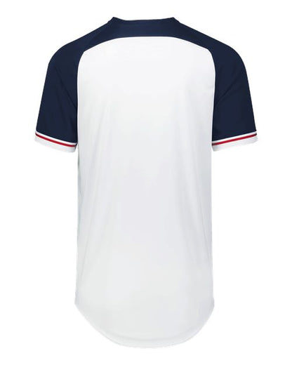 Custom EmbroideredRussell Athletic Unisex Classic V-Neck Jersey 12076 White/ Navy/ True Red