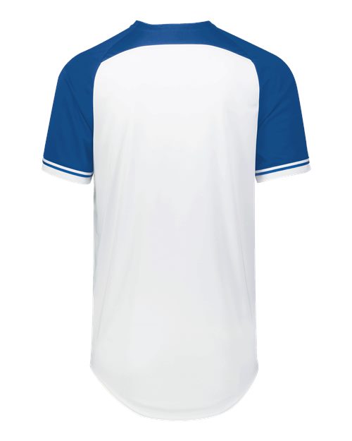 Custom EmbroideredRussell Athletic Unisex Classic V-Neck Jersey 12076 White/ Royal/ White