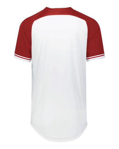 Custom EmbroideredRussell Athletic Unisex Classic V-Neck Jersey 12076 White/ True Red/ White