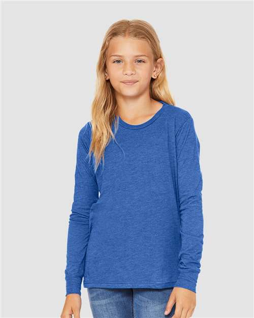 BELLA + CANVAS Youth Triblend Long Sleeve Tee 3513Y Custom Embroidered Business Logo