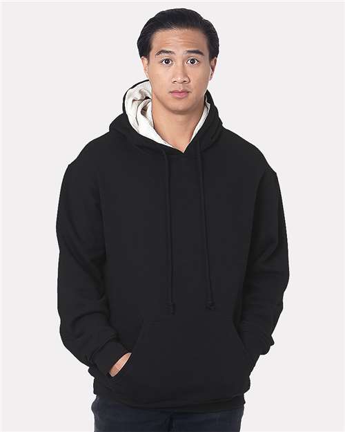 Custom EmbroideredBayside Unisex USA-Made Super Heavy Thermal Lined Hooded Sweatshirt 12264 Black/ Cream