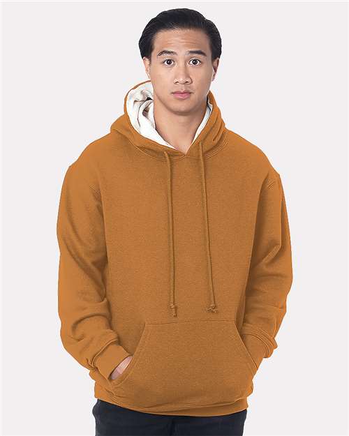 Custom EmbroideredBayside Unisex USA-Made Super Heavy Thermal Lined Hooded Sweatshirt 12264 Caramel Brown/ Cream
