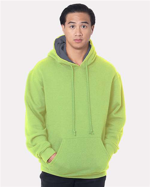Custom EmbroideredBayside Unisex USA-Made Super Heavy Thermal Lined Hooded Sweatshirt 12264 Lime Green/ Dark Grey