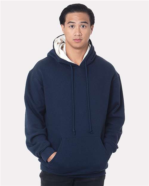 Custom EmbroideredBayside Unisex USA-Made Super Heavy Thermal Lined Hooded Sweatshirt 12264 Navy/ Cream