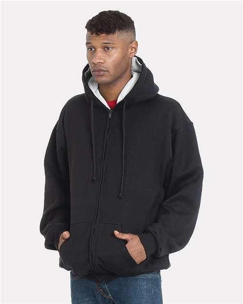 Custom EmbroideredBayside Unisex USA-Made Super Heavy Thermal Lined Full-Zip Hooded Sweatshirt 12265 Black/ Cream