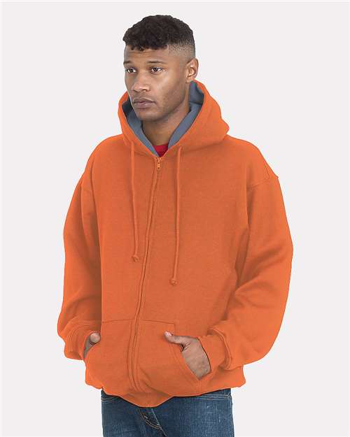 Custom EmbroideredBayside Unisex USA-Made Super Heavy Thermal Lined Full-Zip Hooded Sweatshirt 12265 Bright Orange/ Dark Grey