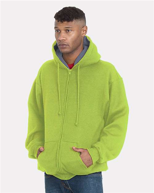 Custom EmbroideredBayside Unisex USA-Made Super Heavy Thermal Lined Full-Zip Hooded Sweatshirt 12265 Lime Green/ Dark Grey