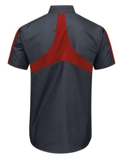 Custom EmbroideredRed Kap Men's Mimix Pro+ Short Sleeve Work Shirt With OilBlok 11856 Charcoal/ Fireball