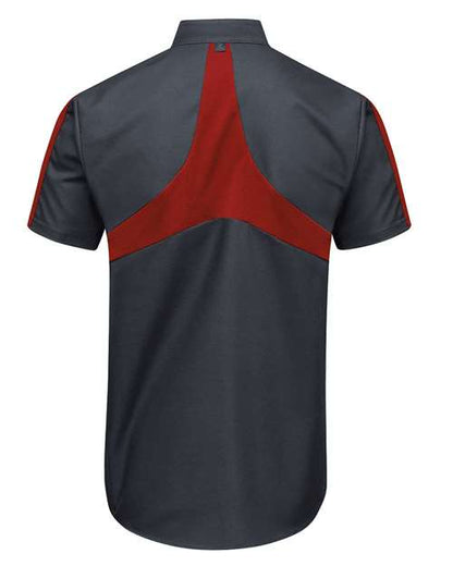 Custom EmbroideredRed Kap Men's Tall Mimix Pro+ Short Sleeve Work Shirt With OilBlok 12704 Charcoal/ Fireball