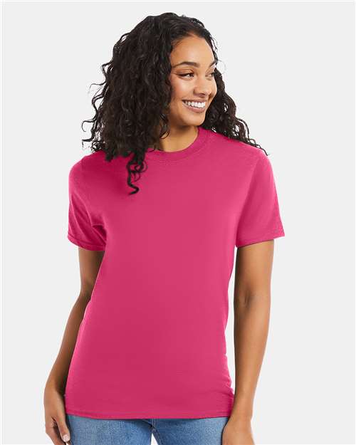 Custom Embroidered  Hanes Beefy-T® T-Shirt 5180 Wow Pink