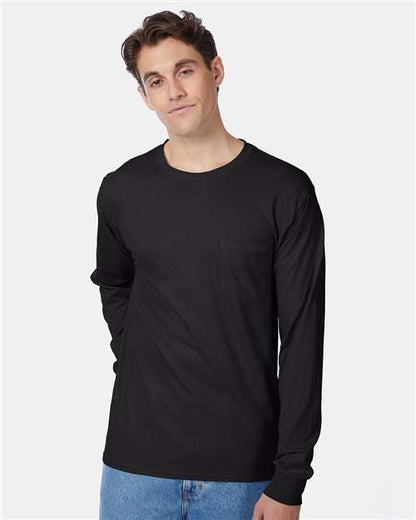 Custom Embroidered  Hanes Authentic Long Sleeve Pocket T-Shirt 5596  