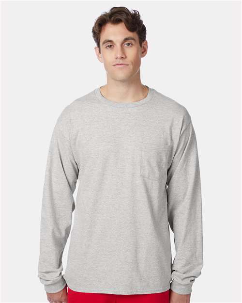 Custom Embroidered  Hanes Authentic Long Sleeve Pocket T-Shirt 5596  