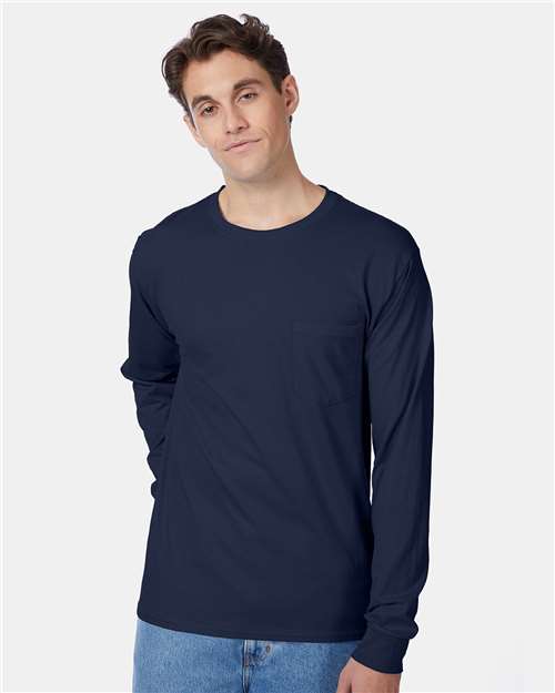 Custom Embroidered  Hanes Authentic Long Sleeve Pocket T-Shirt 5596  