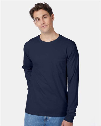 Custom Embroidered  Hanes Authentic Long Sleeve Pocket T-Shirt 5596  