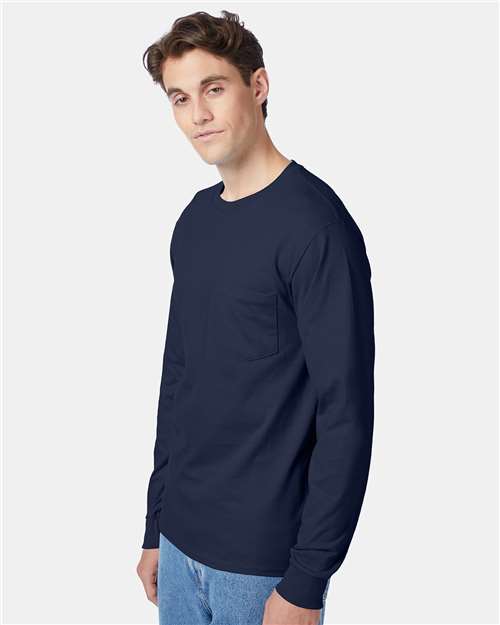 Hanes Authentic Long Sleeve Pocket T-Shirt 5596