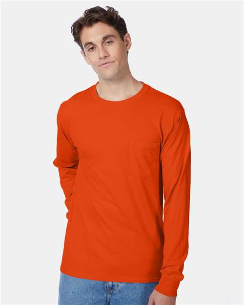 Custom Embroidered  Hanes Authentic Long Sleeve Pocket T-Shirt 5596  