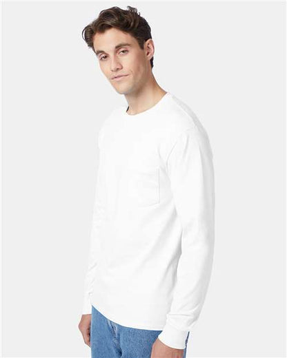 Hanes Authentic Long Sleeve Pocket T-Shirt 5596