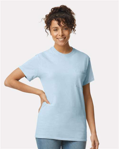 Custom Embroidered  Gildan Ultra Cotton® Pocket T-Shirt 2300 Light Blue