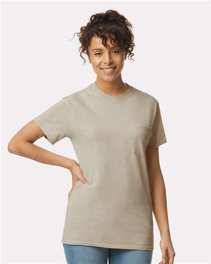 Custom Embroidered  Gildan Ultra Cotton® Pocket T-Shirt 2300 Sand