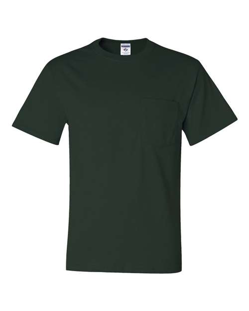 JERZEES Dri-Power® 50/50 Pocket T-Shirt 29MPR Forest Green Custom Embroidered Business Logo