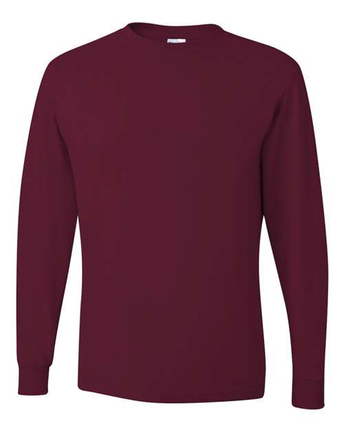 JERZEES Dri-Power® Long Sleeve 50/50 T-Shirt 29LSR Maroon Custom Embroidered Business Logo