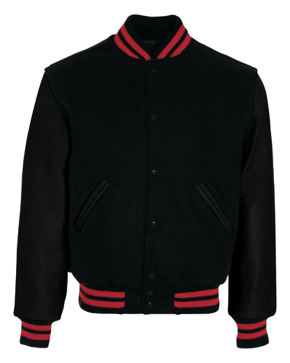 Holloway Adult Varsity Jacket 224183 BLK/ BLK/ SCARLT