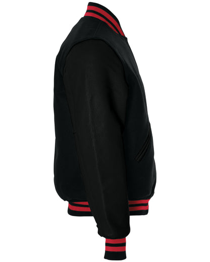 Holloway Adult Varsity Jacket 224183 BLK/ BLK/ SCARLT