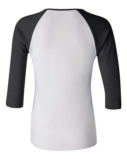 BELLA + CANVAS Women’s 1X1 Baby Rib Raglan Three-Quarter Sleeve Tee 2000