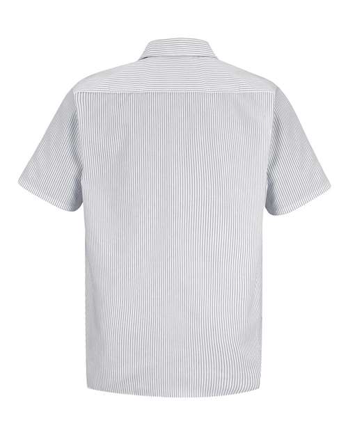 Custom EmbroideredRed Kap Men's Premium Short Sleeve Work Shirt 1515 CW-White/ Charcoal Stripe