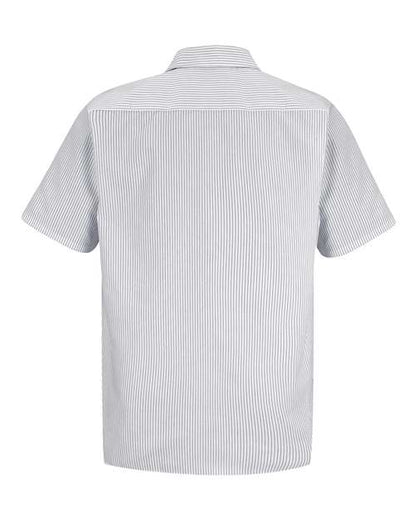 Custom EmbroideredRed Kap Men's Premium Short Sleeve Work Shirt 1515 CW-White/ Charcoal Stripe