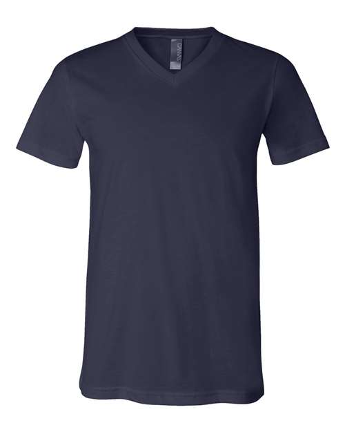 BELLA + CANVAS Jersey V-Neck Tee 3005 Navy Custom Embroidered Business Logo