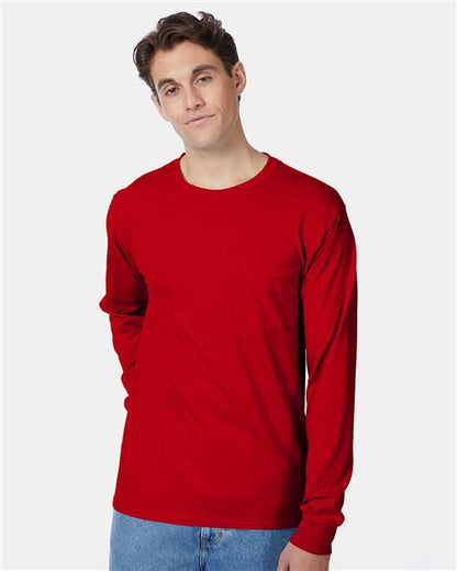 Custom Embroidered  Hanes Authentic Long Sleeve Pocket T-Shirt 5596  