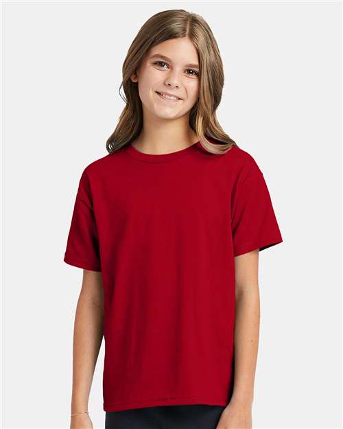 Custom Embroidered  Hanes Ecosmart™ Youth T-Shirt 5370 Deep Red