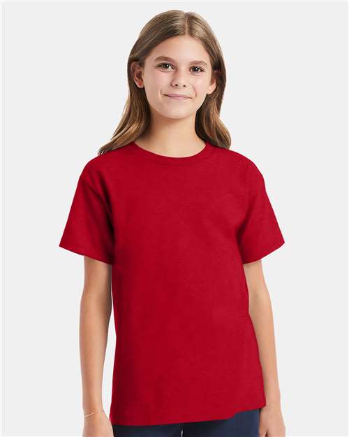 Custom Embroidered  Hanes Essential-T Youth T-Shirt 5480 Deep Red