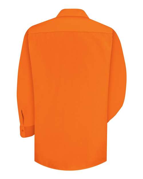 Custom EmbroideredRed Kap Men's Enhanced Visibility Long Sleeve Work Shirt 1560 For. Orange