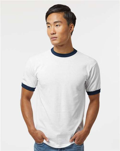 Custom Embroidered  Augusta Sportswear 50/50 Ringer T-Shirt 710 White/ Navy