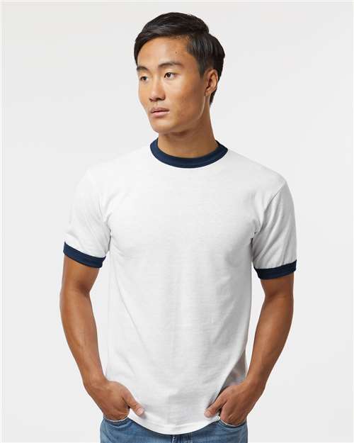 Custom Embroidered  Augusta Sportswear 50/50 Ringer T-Shirt 710 White/ Navy