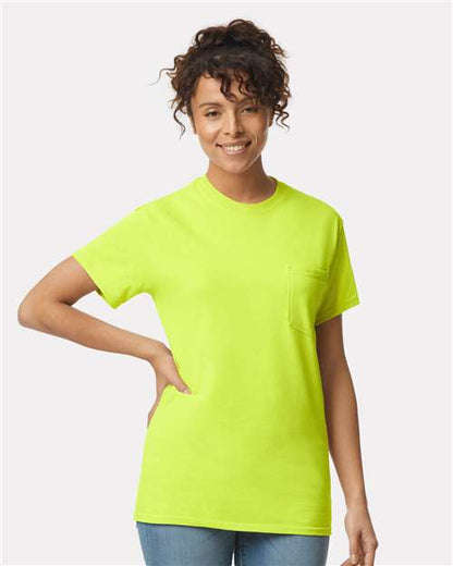 Custom Embroidered  Gildan Ultra Cotton® Pocket T-Shirt 2300 Safety Green
