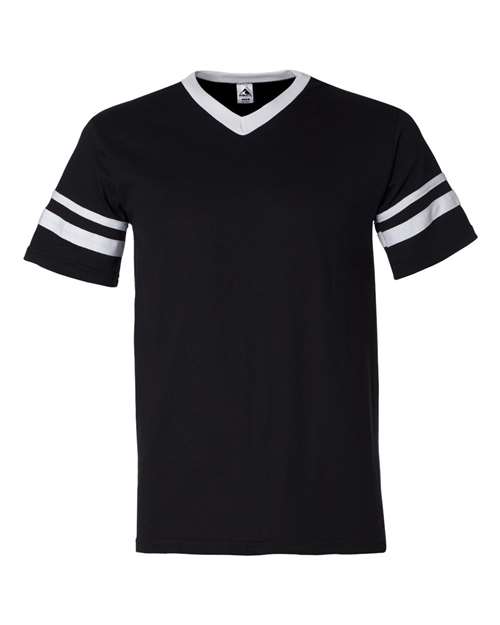 Augusta Sportswear V-Neck Jersey with Striped Sleeves 360 Black/ White